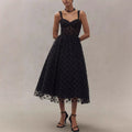 Women’s Black Dotted Mesh Maxi Dress – V-Neck