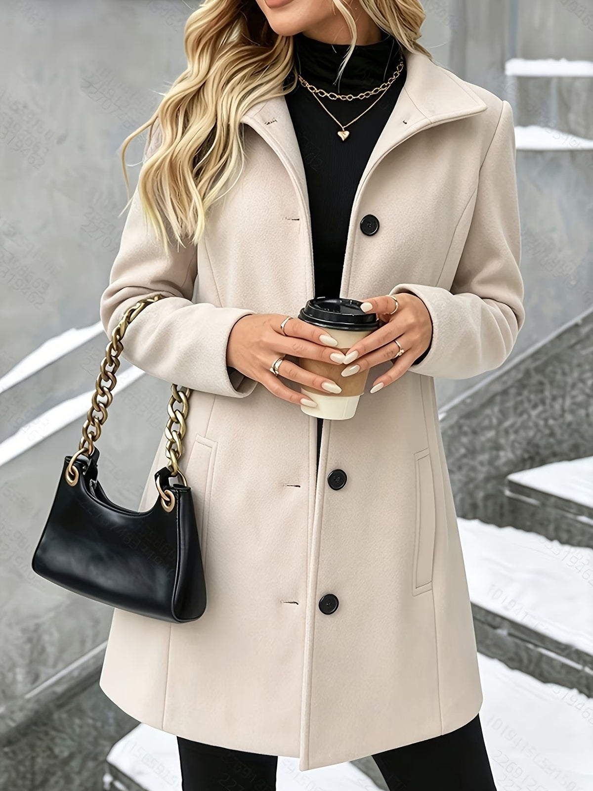 Women’s Mid-Length Wool Blend Coat – Slim Fit