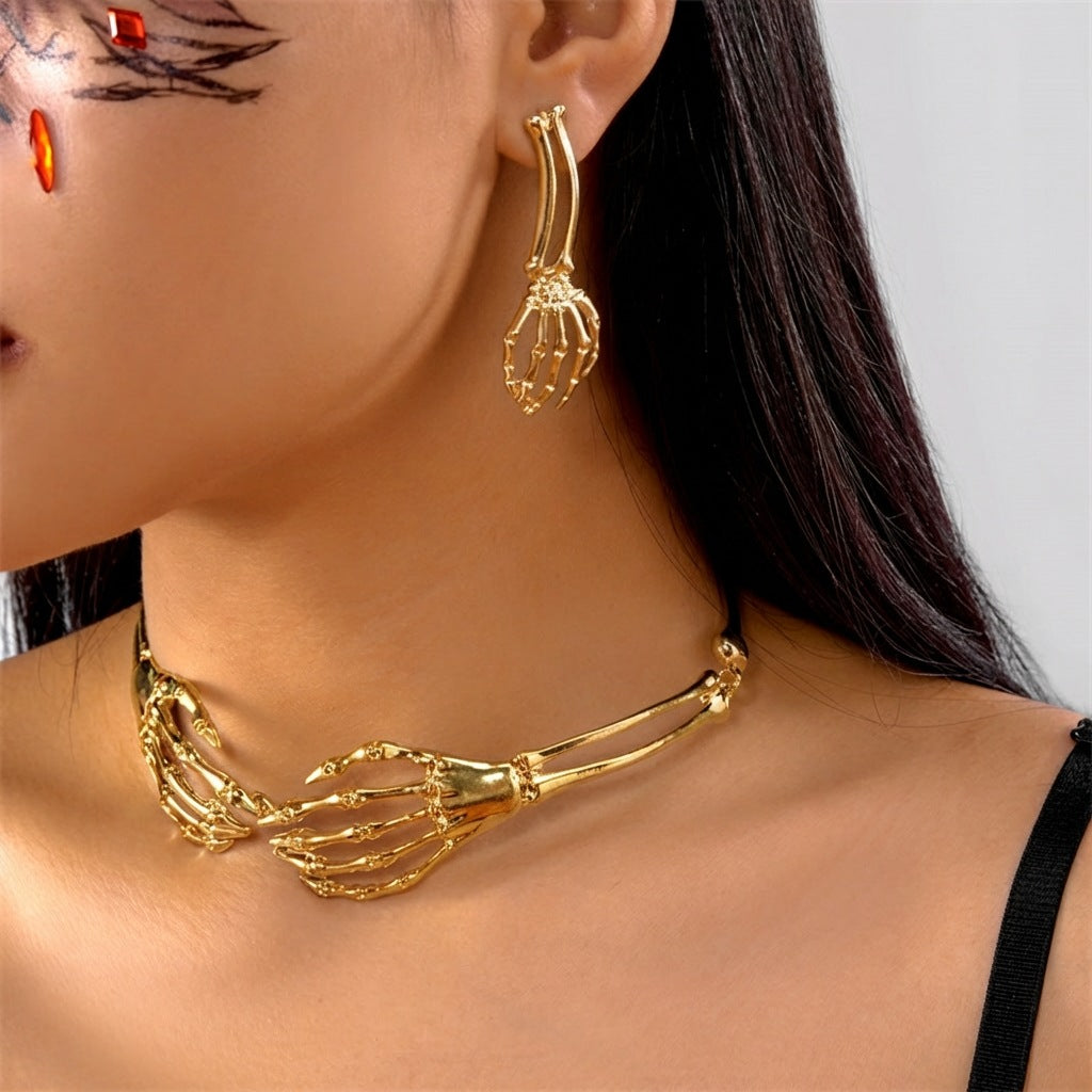Halloween Bone Hand Necklace and Earrings Set