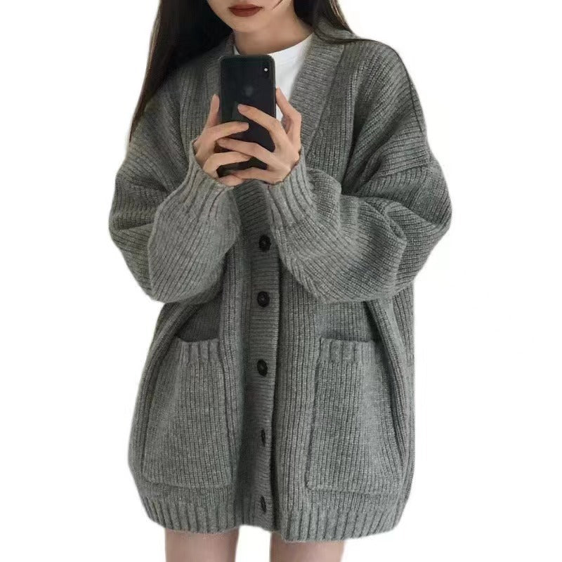 Women's Relaxed V-Neck Button Cardigan