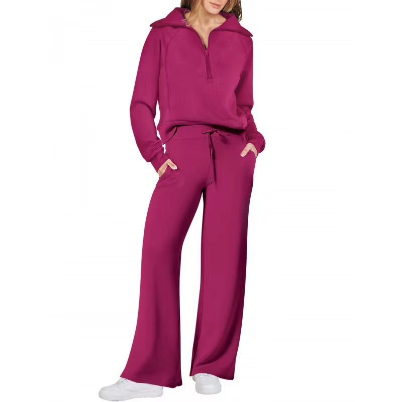 Women's Zip Sweatshirt & Wide-Leg Pants Set