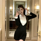 Black & White Layered-Look Shirt Dress