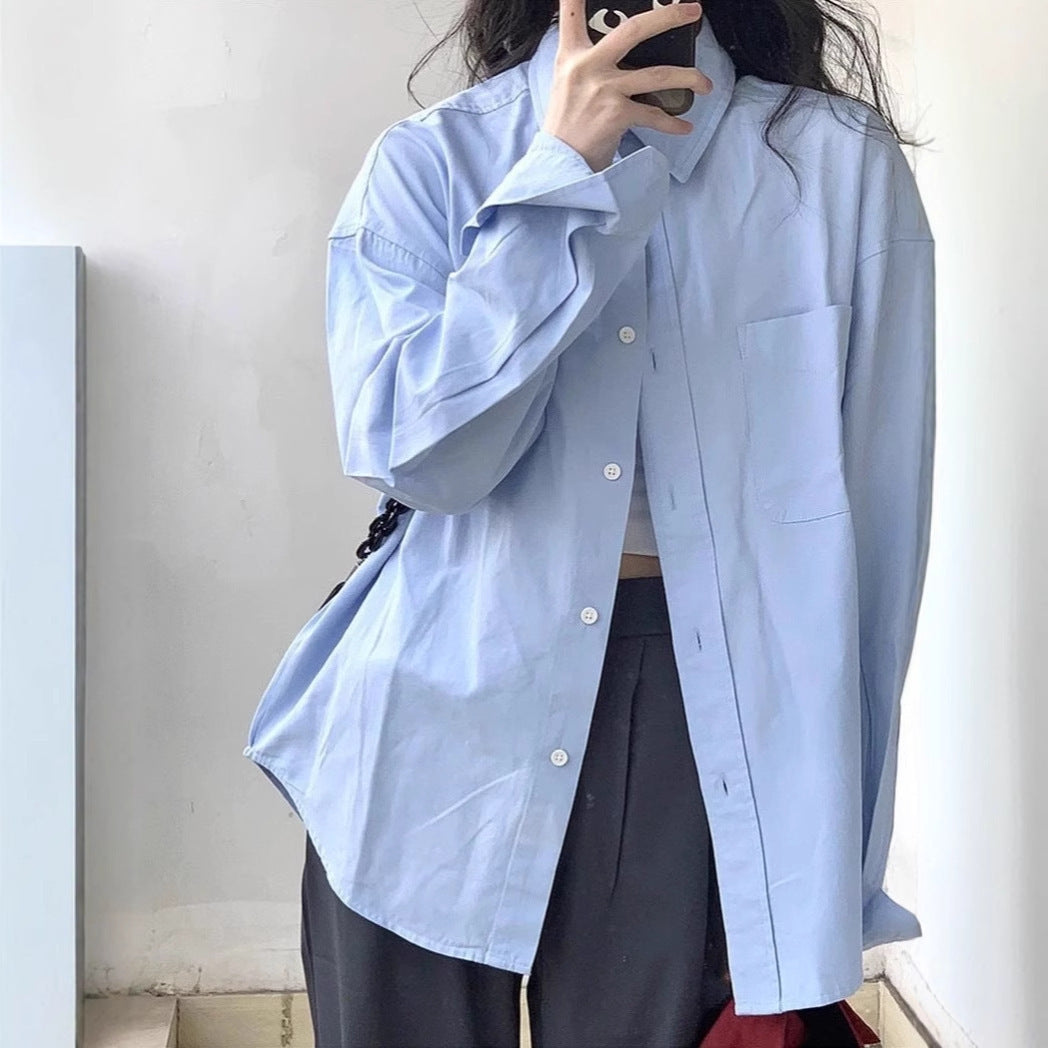 Women's Relaxed Polo-Collar Long-Sleeve Shirt