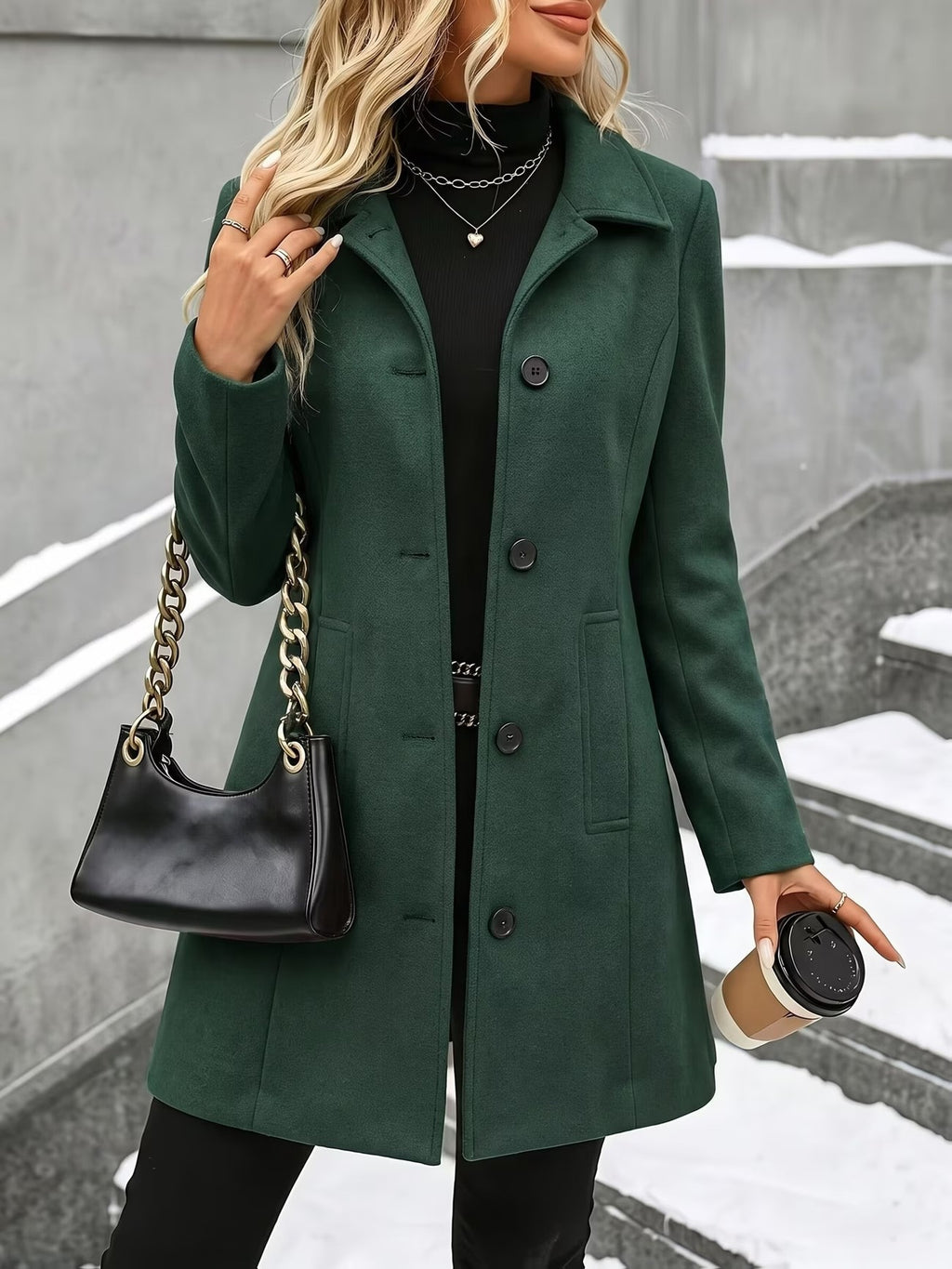 Women’s Mid-Length Wool Blend Coat – Slim Fit