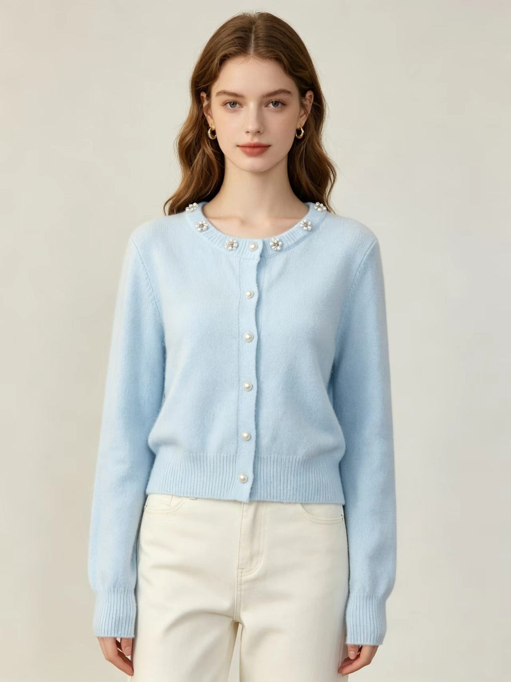 Women's Beaded Knit Cardigan – Loose Sweater Coat with Button Front