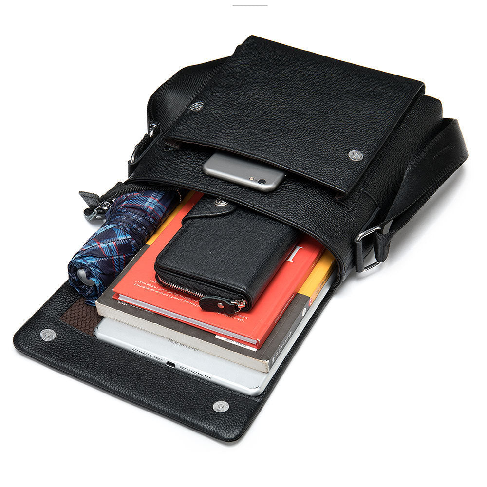 Men’s Genuine Cowhide Crossbody Shoulder Bag – Black