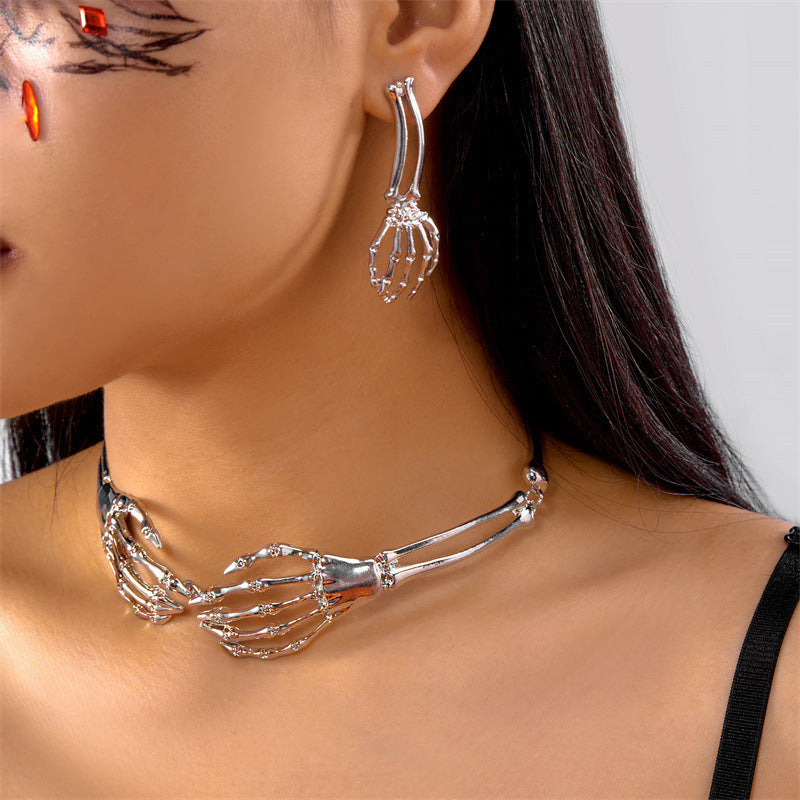 Halloween Bone Hand Necklace and Earrings Set