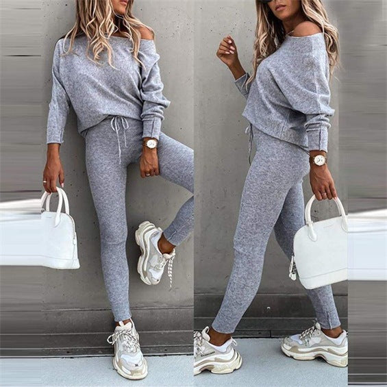 Women's One-Shoulder Lace-Up Tracksuit Set