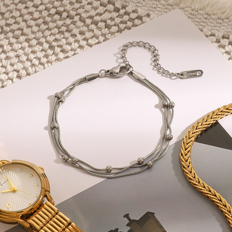 Stainless Steel Gold Multi-Layered Stacking Bracelet