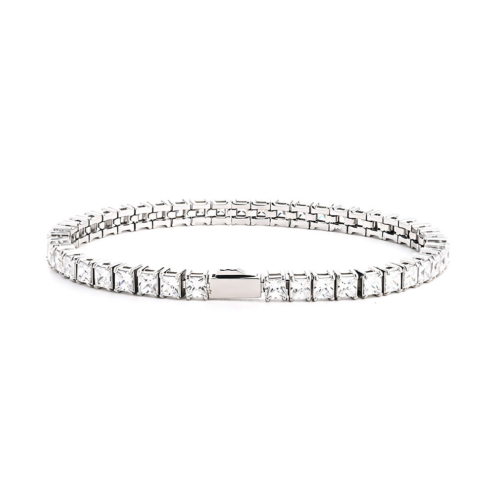 Square-Cut White Zircon Tennis Bracelet