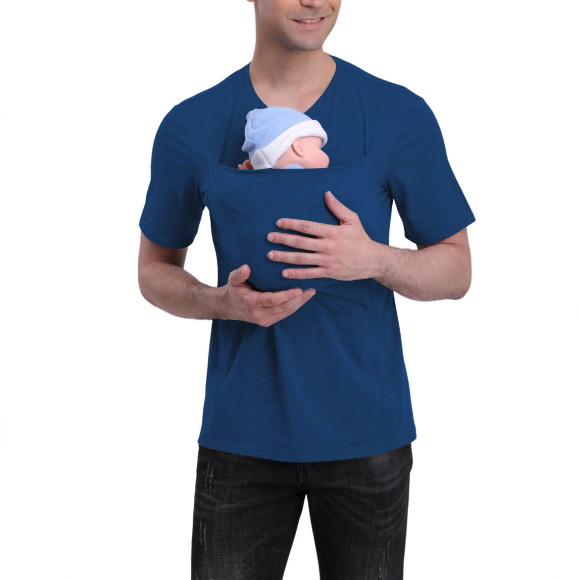 Cotton Blend Short-Sleeve Shirt with Kangaroo Pocket – S–5XL