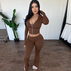 Women's Zip-Up Hoodie & Flared Pants Set