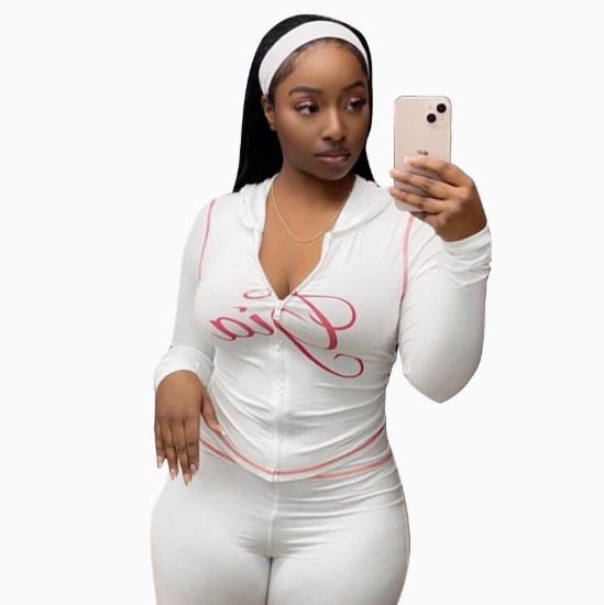 Women's Printed Hooded Top & Flared Pants Set