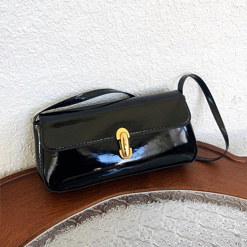 Glossy PU Leather Crossbody Bag with Metal Lock