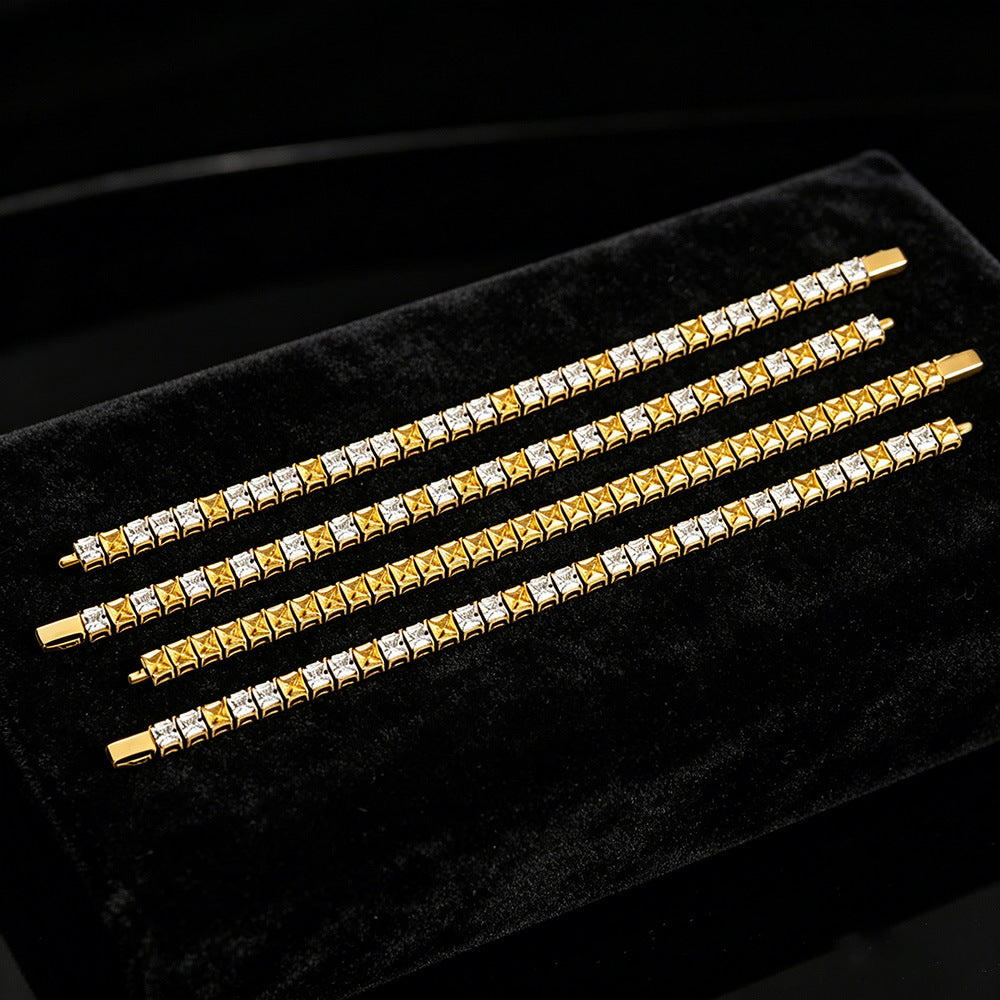Square-Cut White Zircon Tennis Bracelet