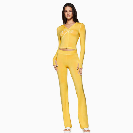 Women's Printed Hooded Top & Flared Pants Set