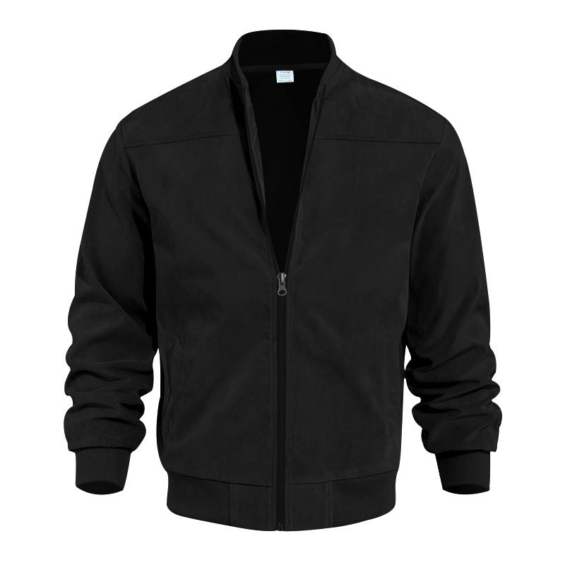 Men's Suede-Look Stand Collar Zip Jacket