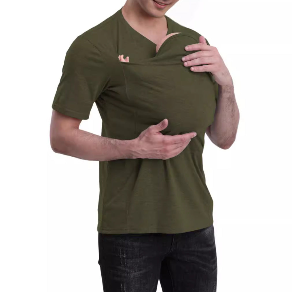 Cotton Blend Short-Sleeve Shirt with Kangaroo Pocket – S–5XL