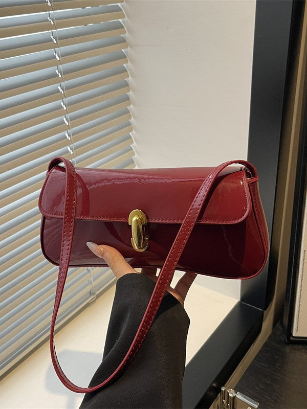 Glossy PU Leather Crossbody Bag with Metal Lock