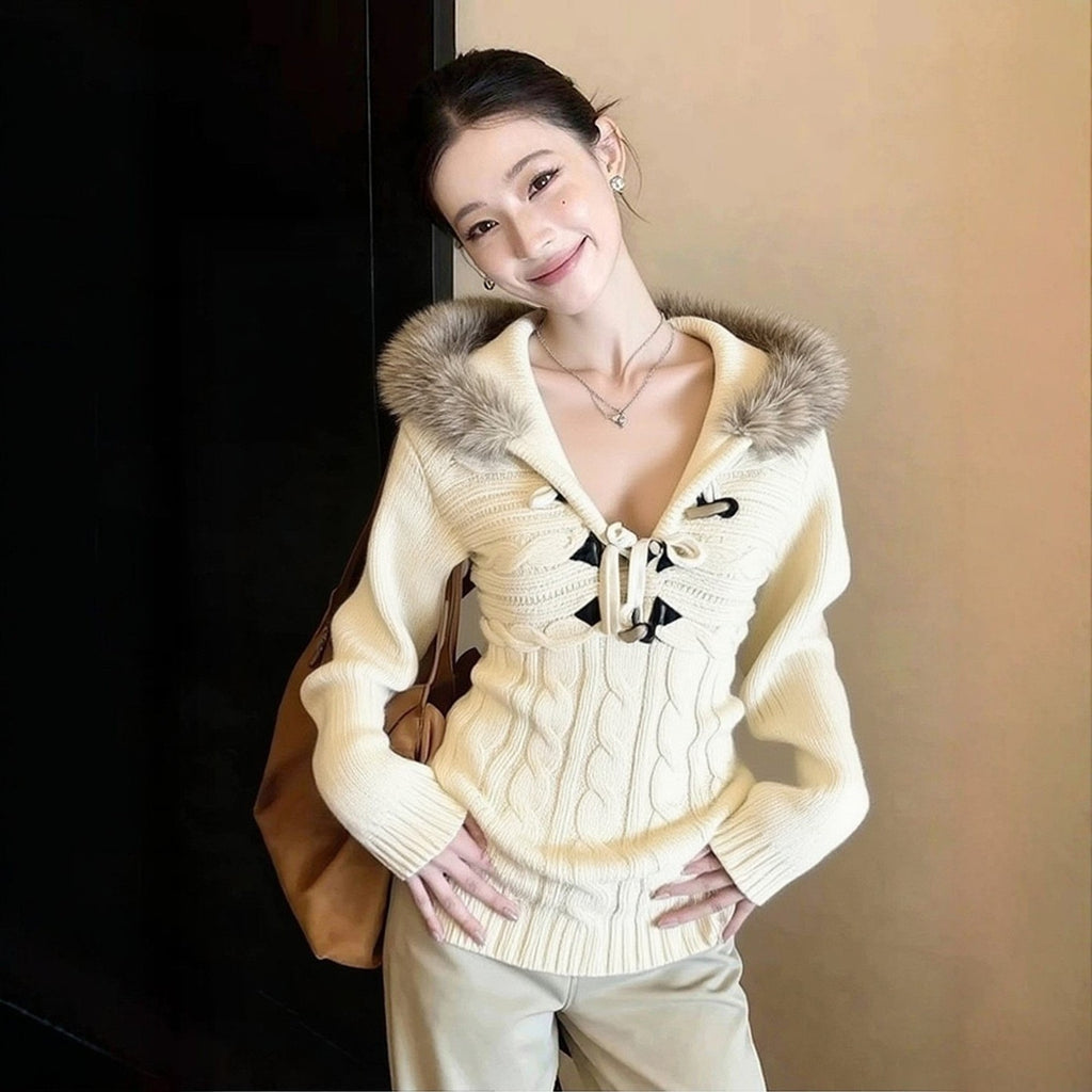 Women's Retro Hooded Knit Sweater