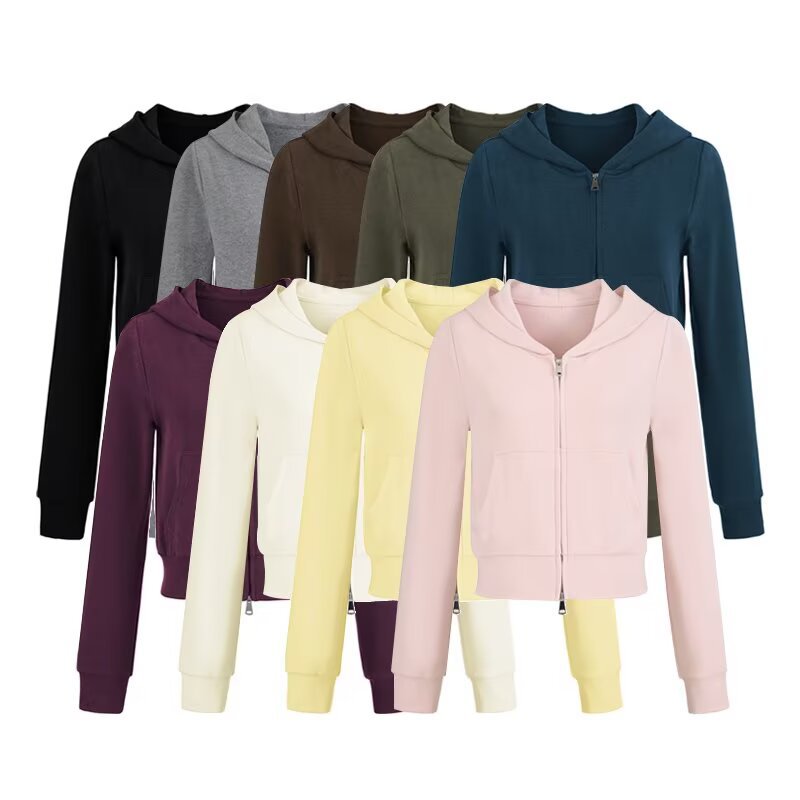 Women's Cropped Zip Hoodie & Set Options
