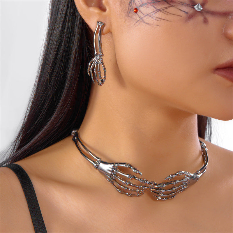 Halloween Bone Hand Necklace and Earrings Set
