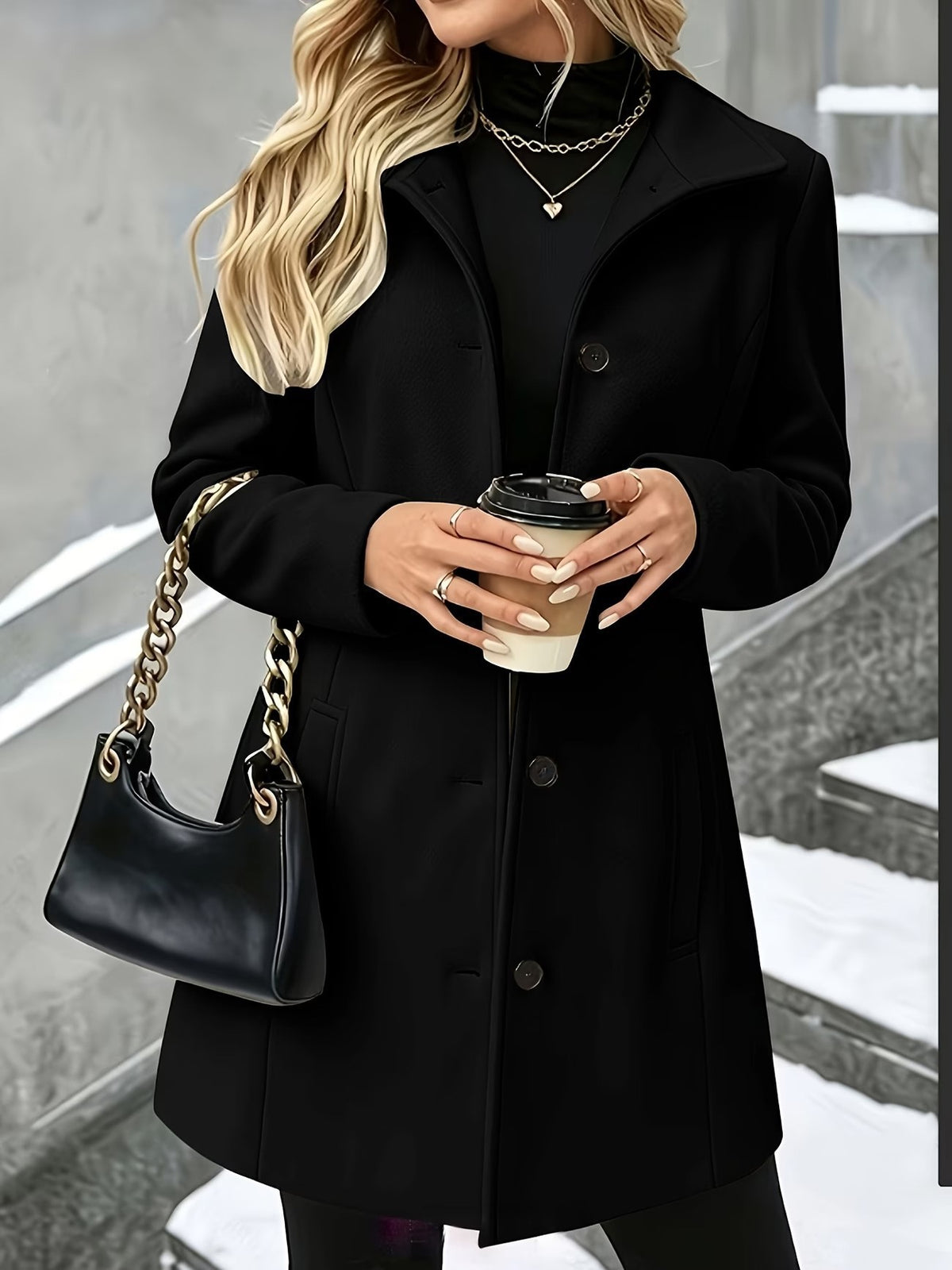 Women’s Mid-Length Wool Blend Coat – Slim Fit