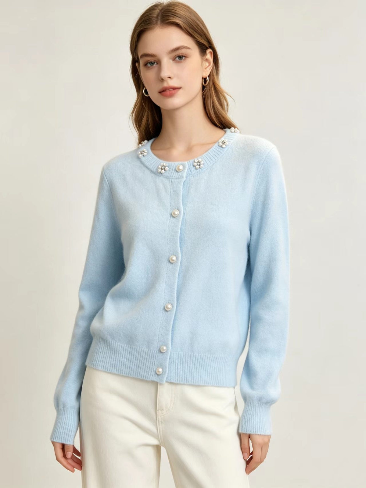 Women's Beaded Knit Cardigan – Loose Sweater Coat with Button Front