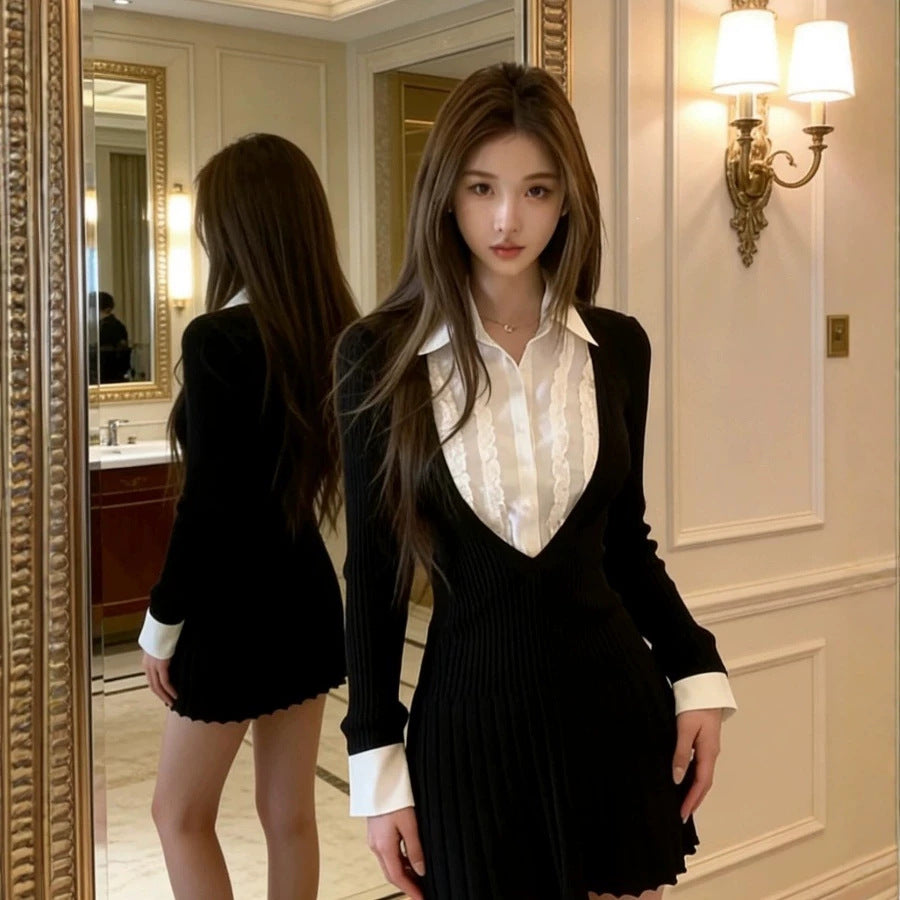 Black & White Layered-Look Shirt Dress