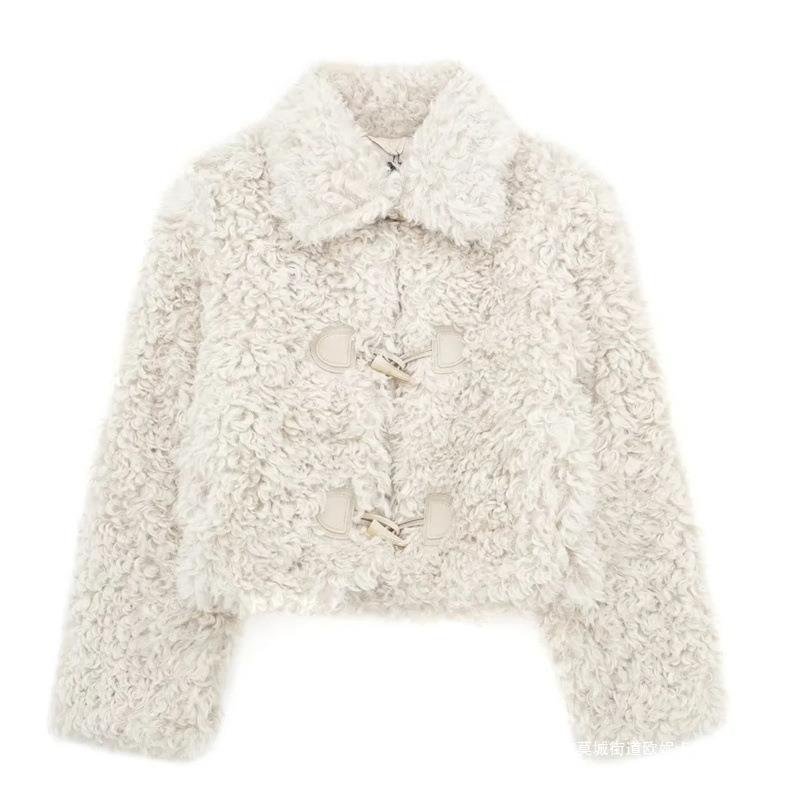 Women's Fleece Lapel Jacket – Loose Fit, Soft Brushed Lining & Button Front | XS–L