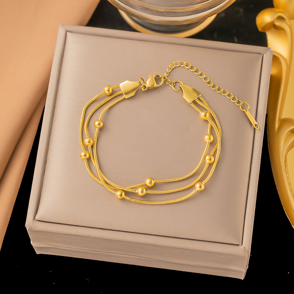 Stainless Steel Gold Multi-Layered Stacking Bracelet