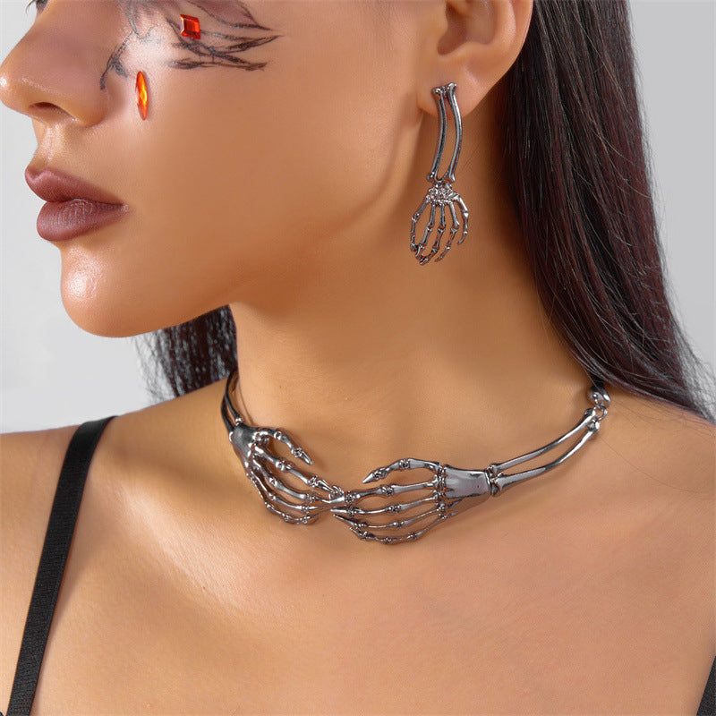 Halloween Bone Hand Necklace and Earrings Set