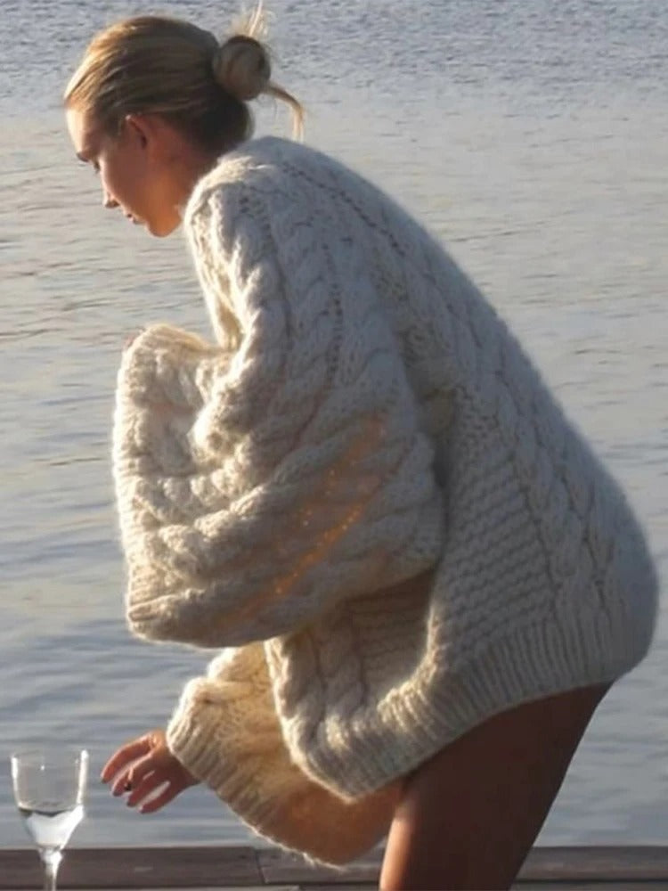 Women's Cable-Knit Sweater with Flared Sleeves