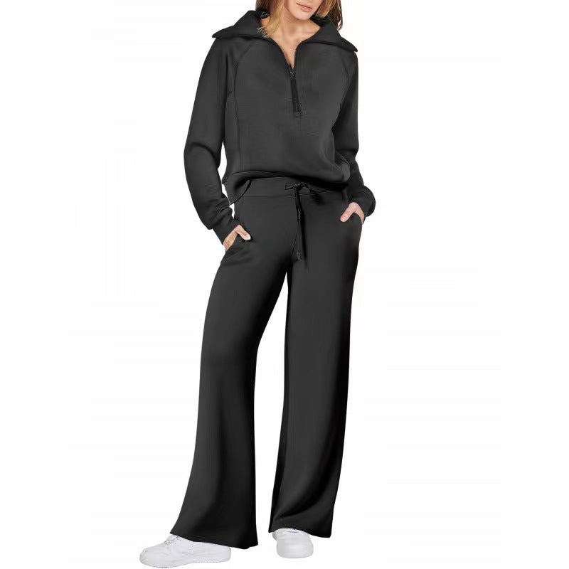 Women's Zip Sweatshirt & Wide-Leg Pants Set