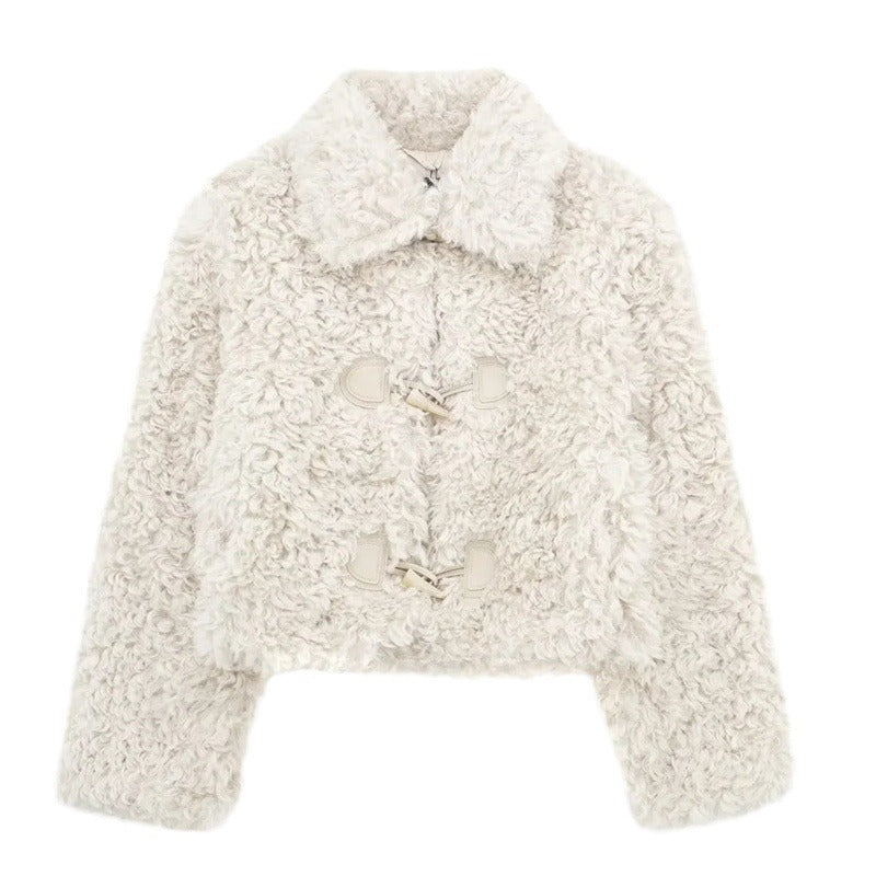 Women's Fleece Lapel Jacket – Loose Fit, Soft Brushed Lining & Button Front | XS–L