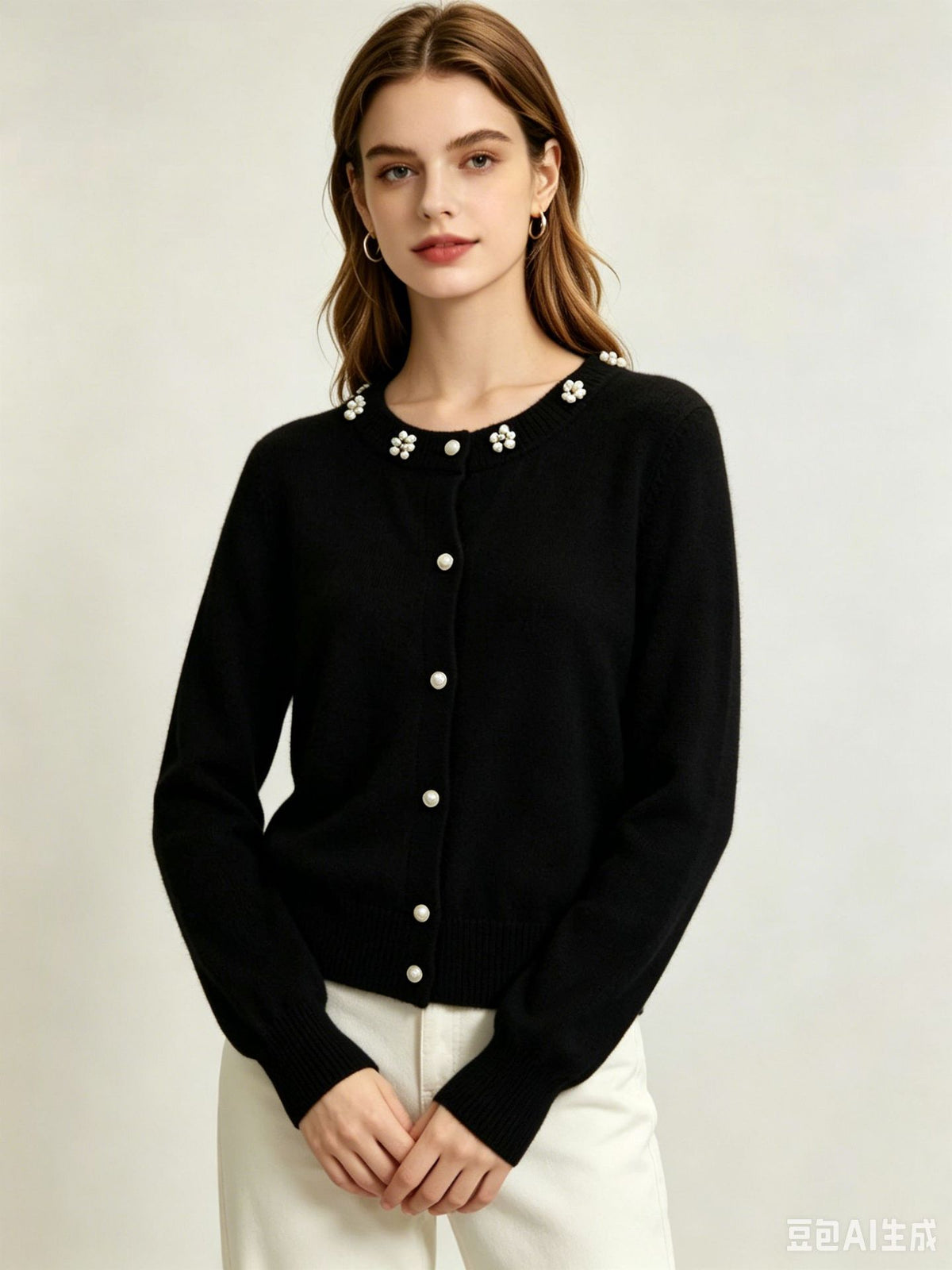 Women's Beaded Knit Cardigan – Loose Sweater Coat with Button Front