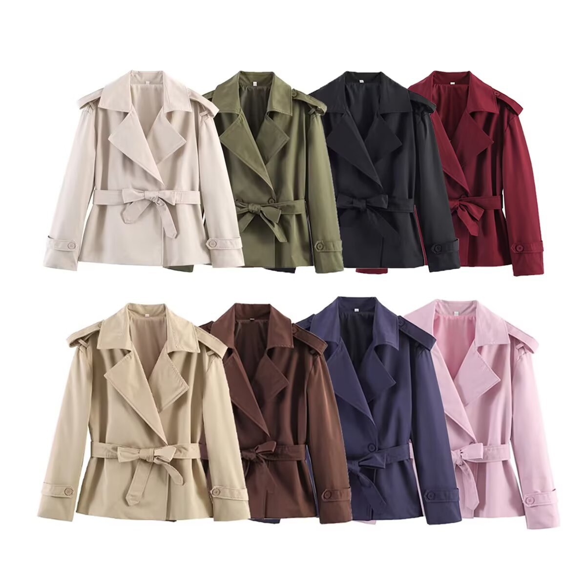 Women's Short Trench Coat – Belted Lapel Coat in 8 Colours | Casual & Semi-Formal