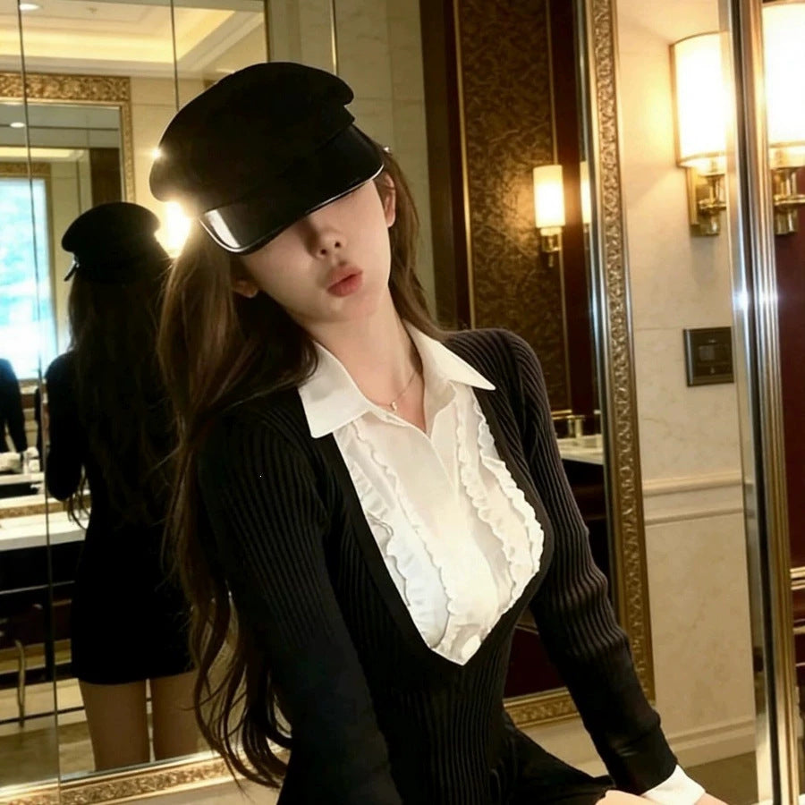 Black & White Layered-Look Shirt Dress
