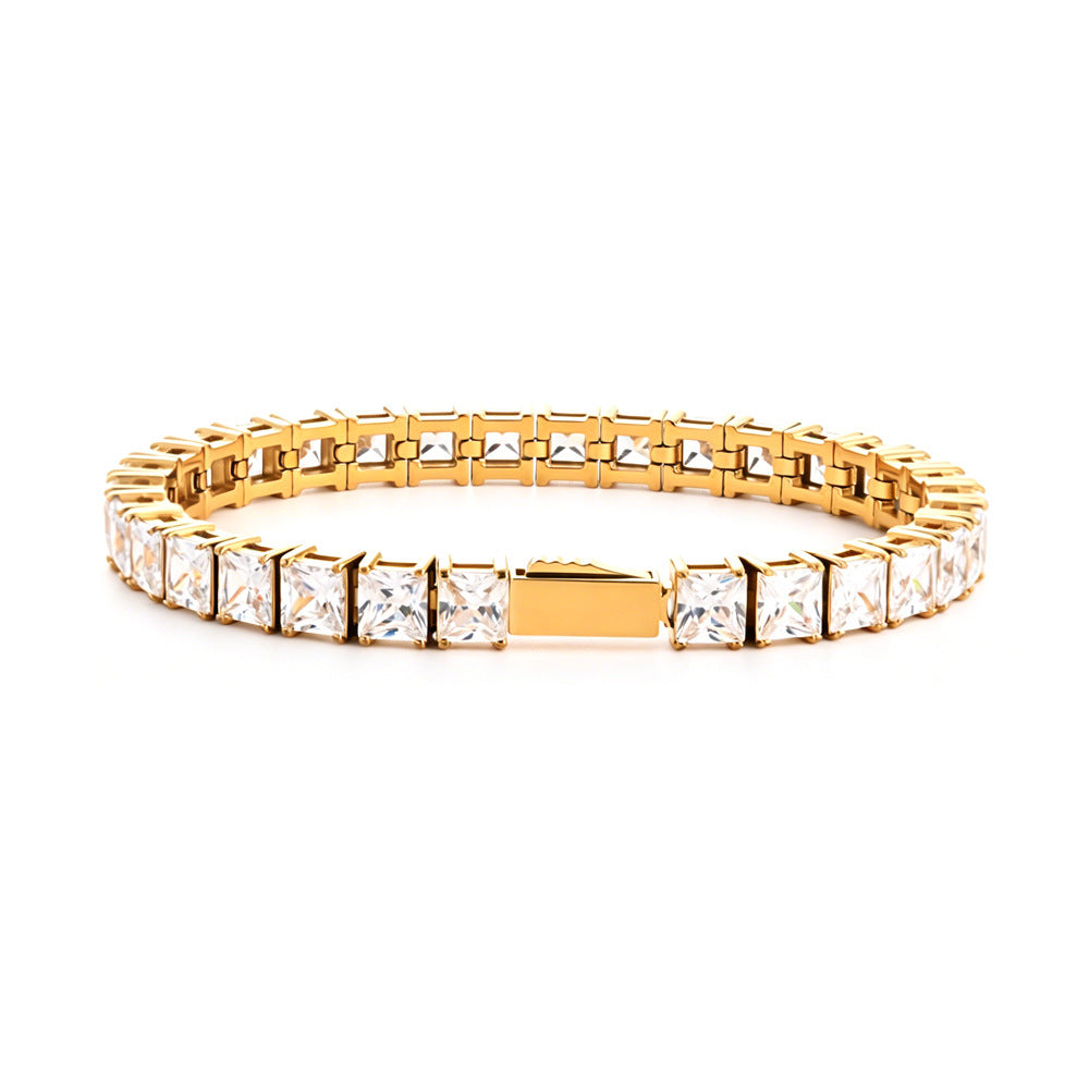 Square-Cut White Zircon Tennis Bracelet