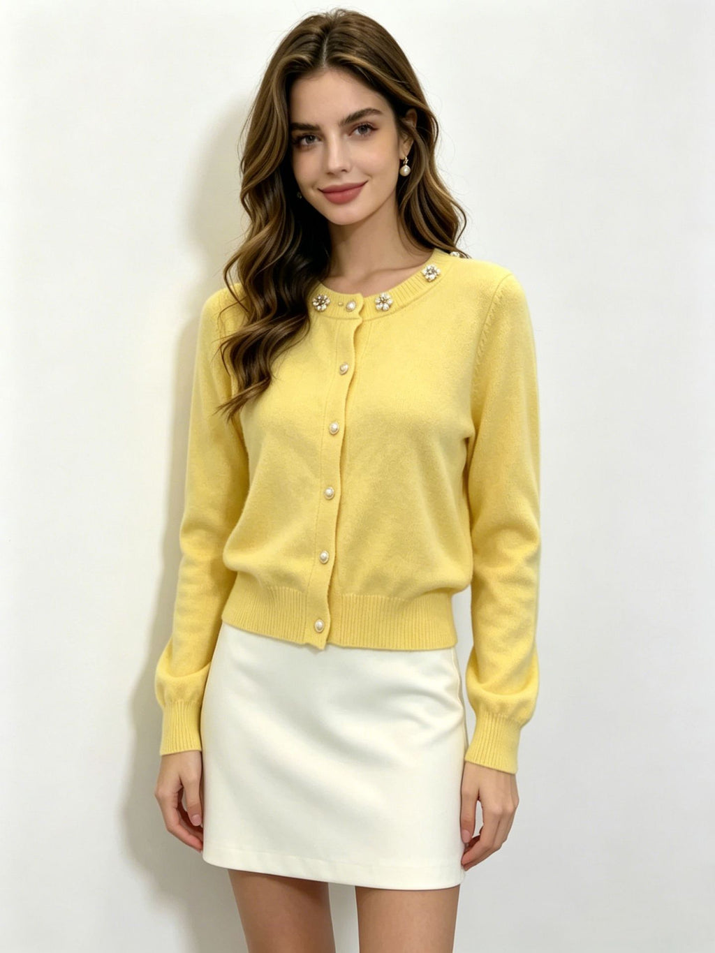 Women's Beaded Knit Cardigan – Loose Sweater Coat with Button Front
