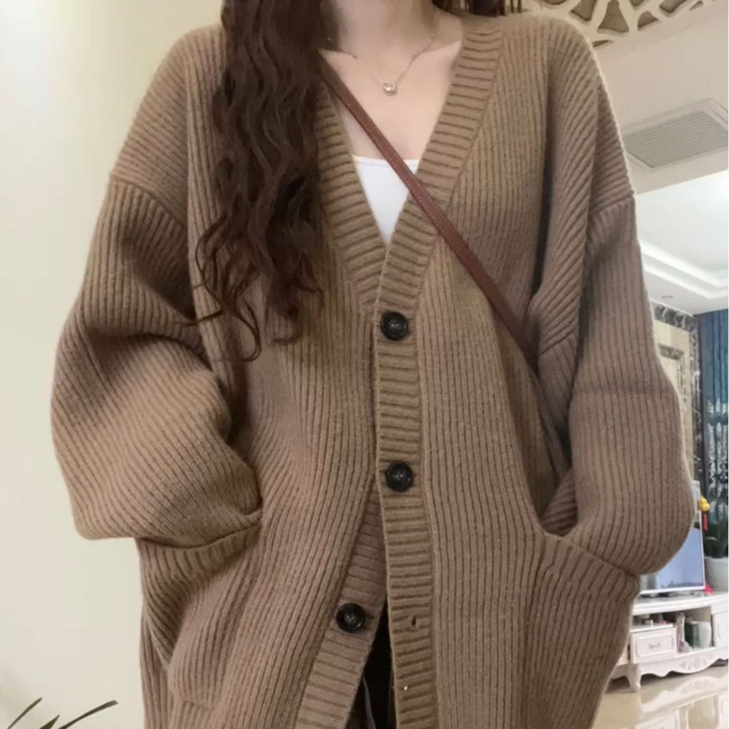 Women's Relaxed V-Neck Button Cardigan