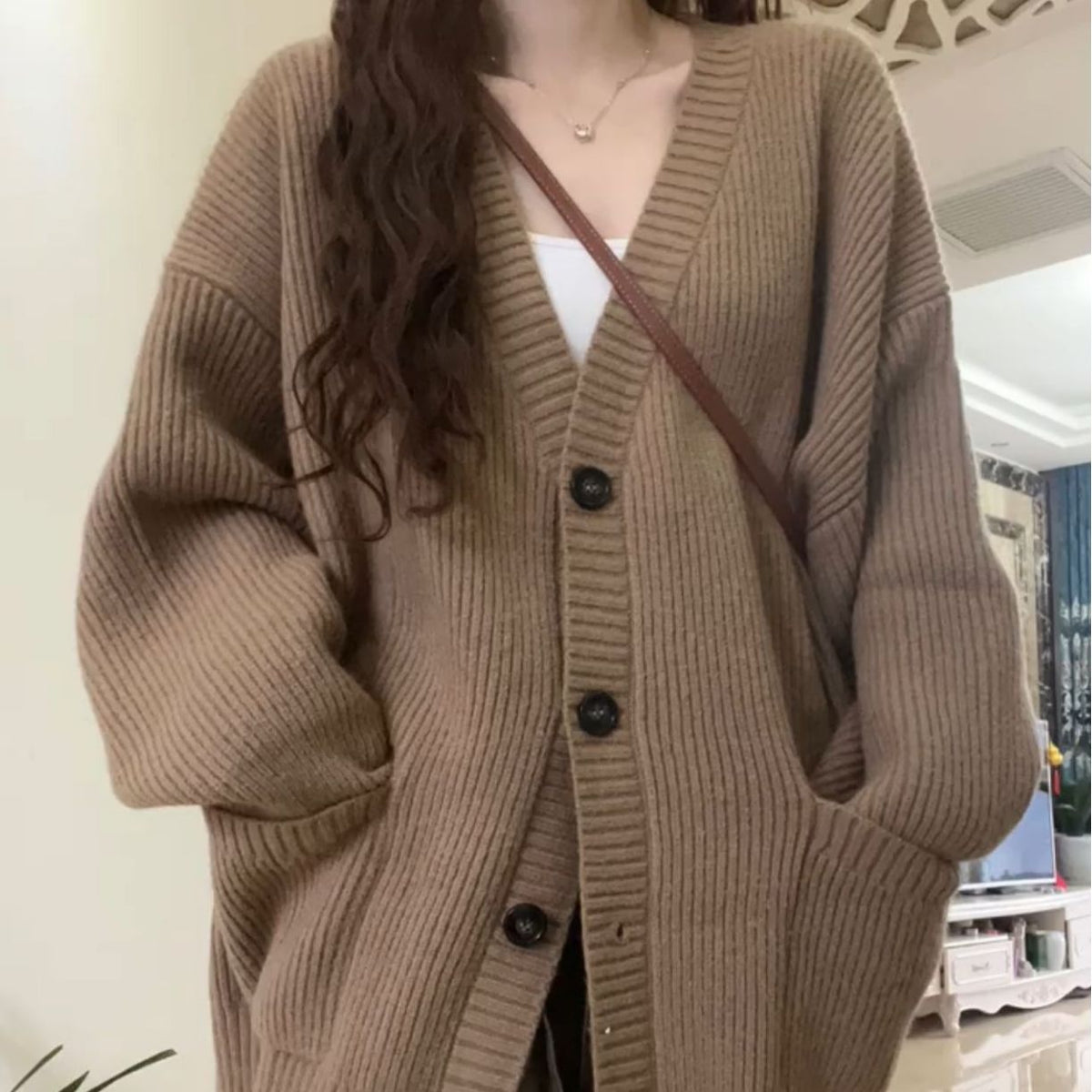 Women's Relaxed V-Neck Button Cardigan