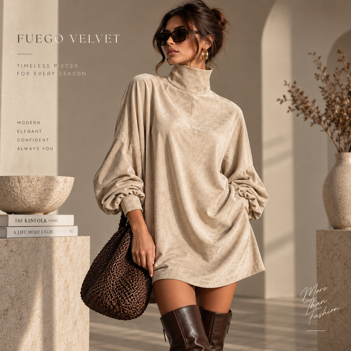 Faux Suede Retro Lapel Mini Dress | Women's Long Sleeve A-Line