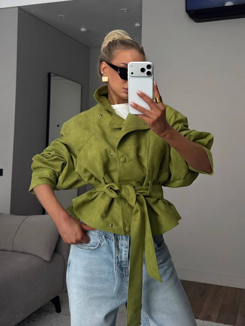 Women's Statement Faux Suede Trench Jacket