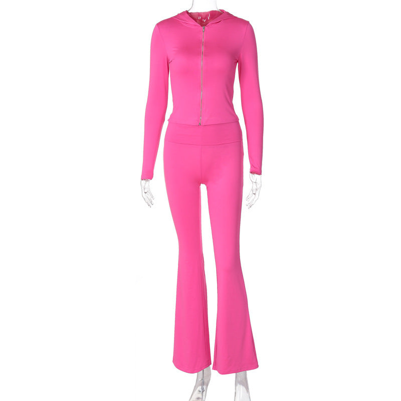 Women's Zip-Up Hoodie & Flared Pants Set