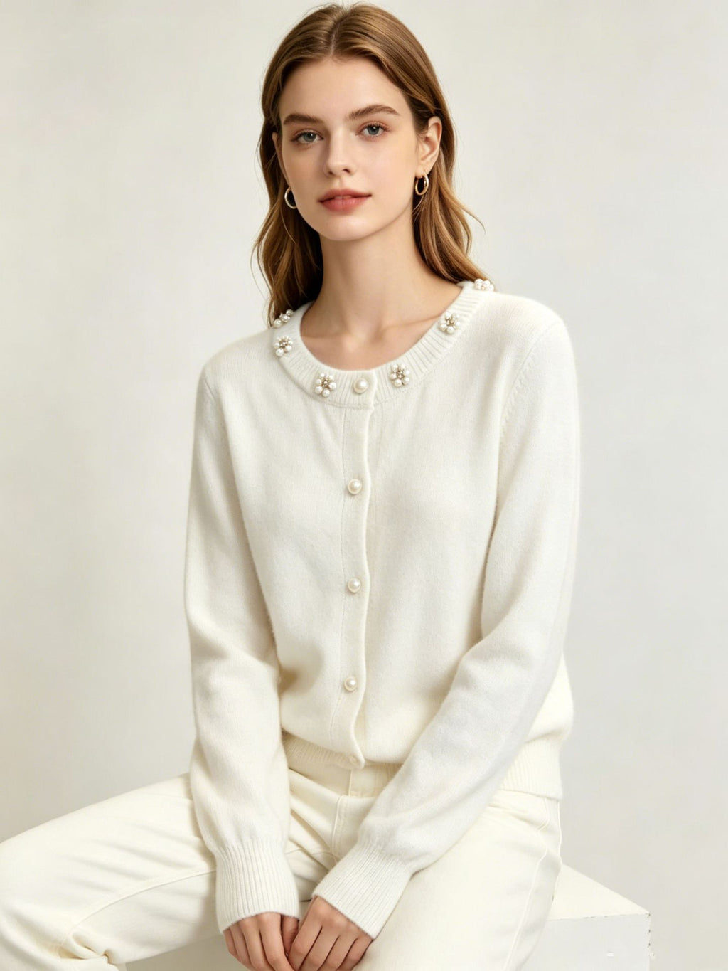 Women's Beaded Knit Cardigan – Loose Sweater Coat with Button Front