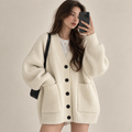 Women's Korean-Style Loose Knit Cardigan – Pocket Detail Sweater Jacket