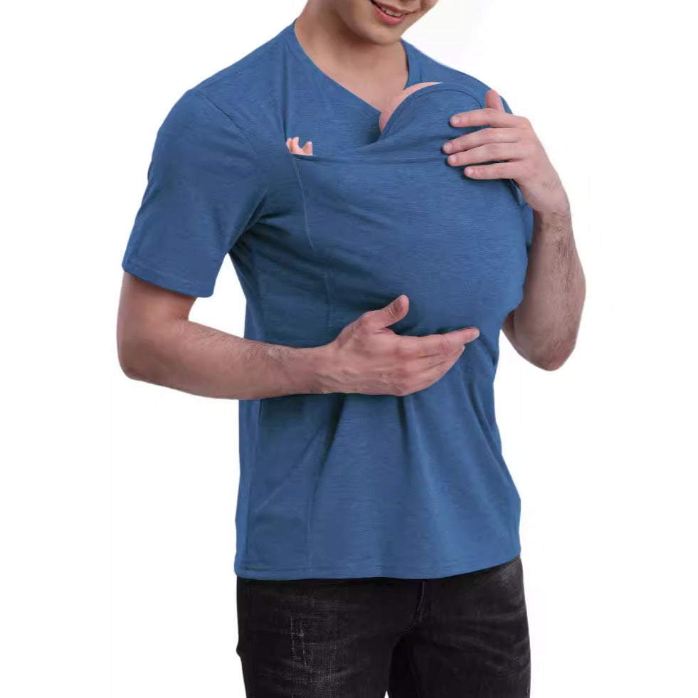 Cotton Blend Short-Sleeve Shirt with Kangaroo Pocket – S–5XL