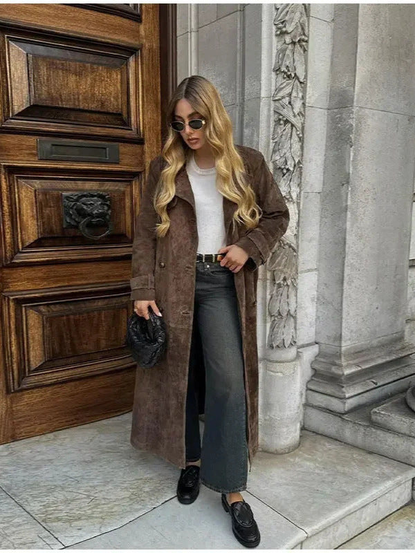 Women's Suede-Look Belted Trench Coat
