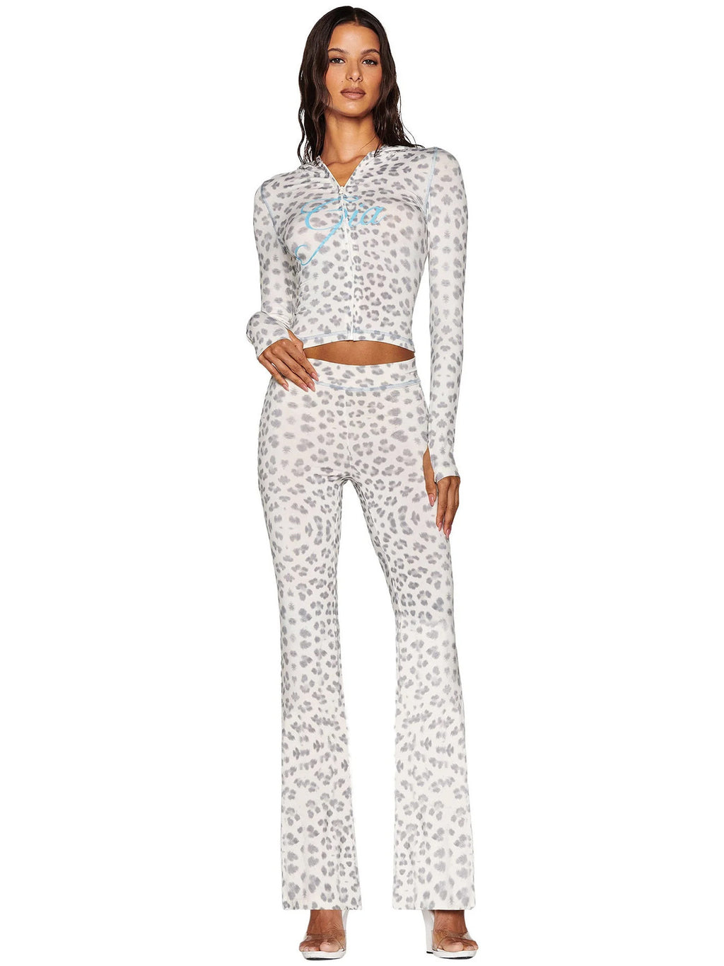 Women's Printed Hooded Top & Flared Pants Set
